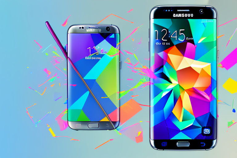 A samsung s7 smartphone displaying a brightly colored image on its screen